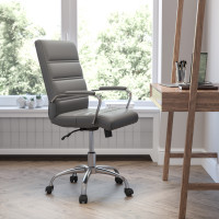 Flash Furniture GO-2286M-GR-GG Mid-Back Gray LeatherSoft Executive Swivel Office Chair with Chrome Frame and Arms